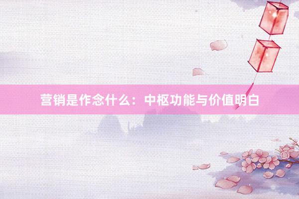 营销是作念什么：中枢功能与价值明白
